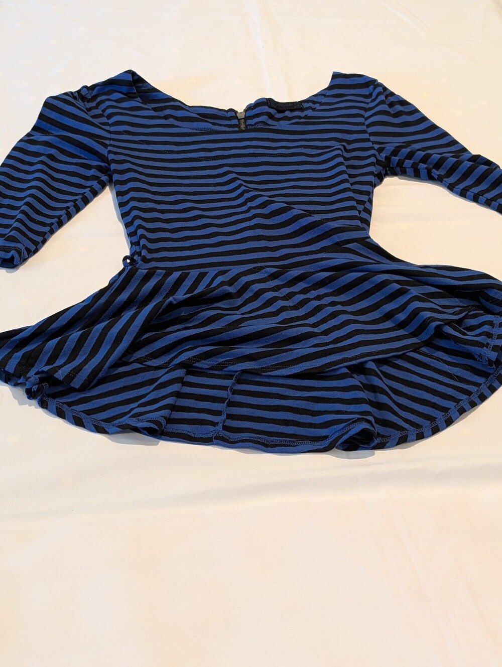 Juniors L Navy and Black Striped Peplum Shirt